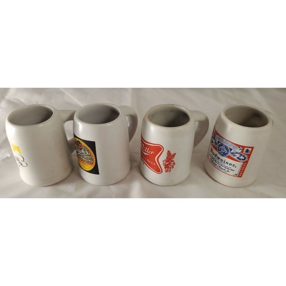 Beer Mugs Shot Glasses Lot of 4 Barware Budweiser Miller Strohs Michelob Mancave - Picture 11 of 12